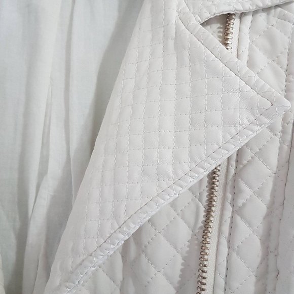 Zara Faux White Leather Jacket w/ Quilted Pattern - Picture 3 of 12